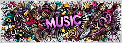 Music Hand Drawn Cartoon Doodles Illustration Colorful Vector Banner