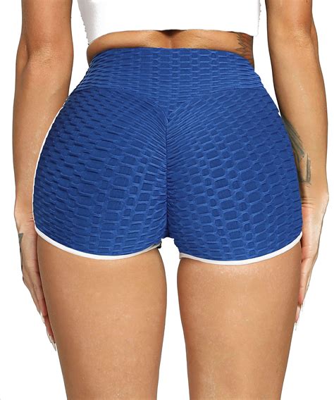 FITTOO Women Sexy Textured Yoga Shorts High Waisted Tummy Control