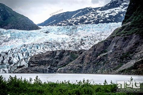 Panoramic View Of Mendenhall Glacier Juneau Alaska Stock Photo