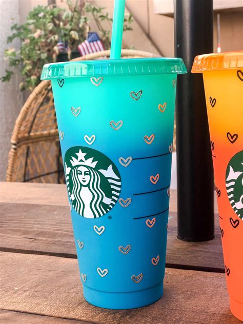 24oz Color Changing Starbucks Cold Cup Hearts Coffee Cup Etsy