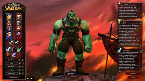 Vanilla Classic World Of Warcraft Male Orc Character Creation