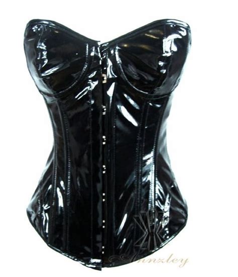 Annzley Corset Black Patent Leather Corset Bustier Hourglass Shaped Figure Waist Reducing Pu