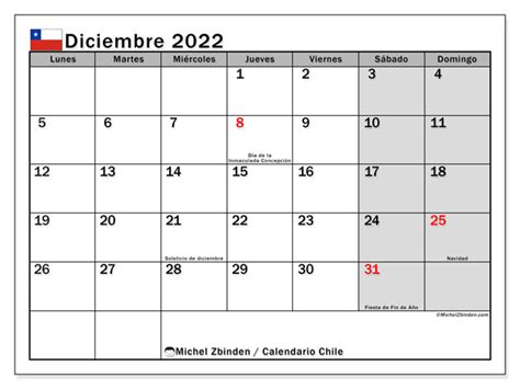 Calendario “chile” Diciembre De 2022 Para Imprimir Michel Zbinden Es