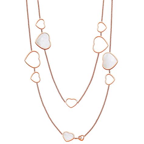 18ct Rose Gold Mother Of Pearl Happy Hearts Diamond Sautoir Necklace