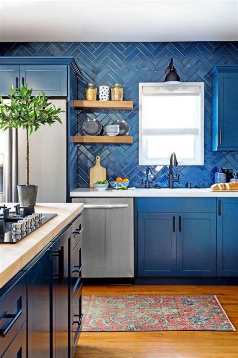 Frame navy kitchen cabinets with white. You'll Want to Recreate These Creative Subway Tile Ideas ...