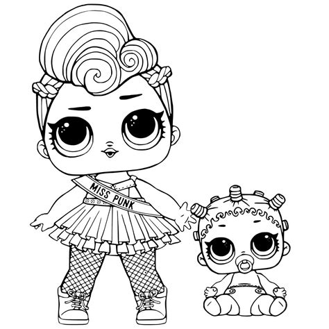 Lol Suprise Doll Miss Punk And Baby Lil Queen Coloring Page Free