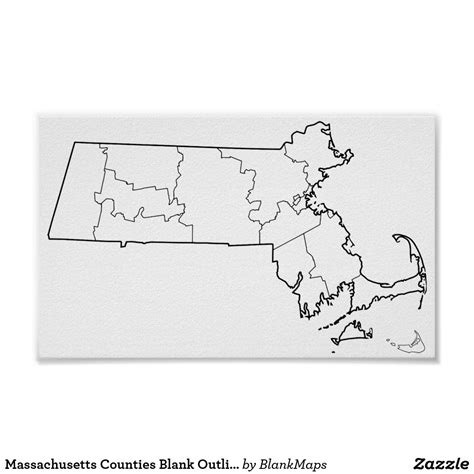 Massachusetts Counties Blank Outline Map Map Poster Massachusetts