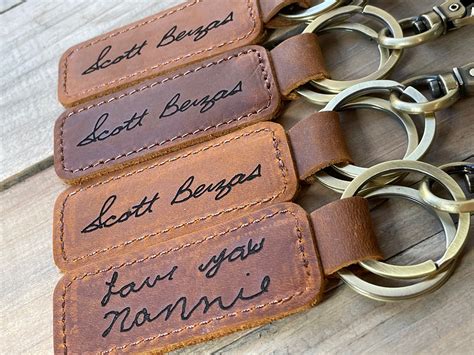 Custom Keychain Genuine Leather Keychain Handwriting Keychain Etsy