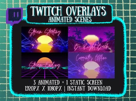 Twitch Premade Animated Scene Screen Overlay Pack Vaporwave Etsy