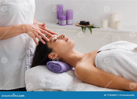 Woman Beautician Doctor Make Head Massage In Spa Wellness Center Stock Image Image Of
