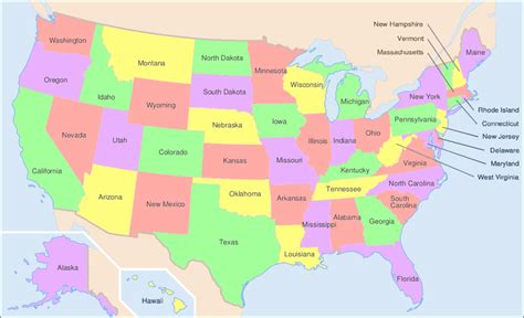 Mapa de Estados Unidos con Nombres, Capitales, Estados, para Colorear