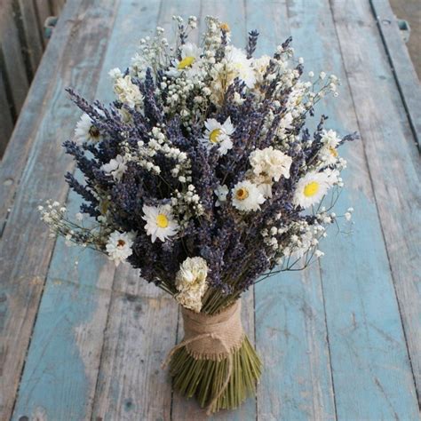 Lavender Twist Dried Flower Daisy And Babys Breath Bouquet Etsy