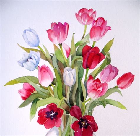 Nels Everyday Painting Mixed Tulips Watercolor Sold