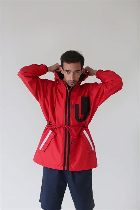 Recycled Red Rain Jacket For Man And Woman Eco Friendly Etsy
