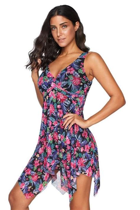 Rosy Floral Swimdress Beach One Piece Swimsuit With 2798 In 2020