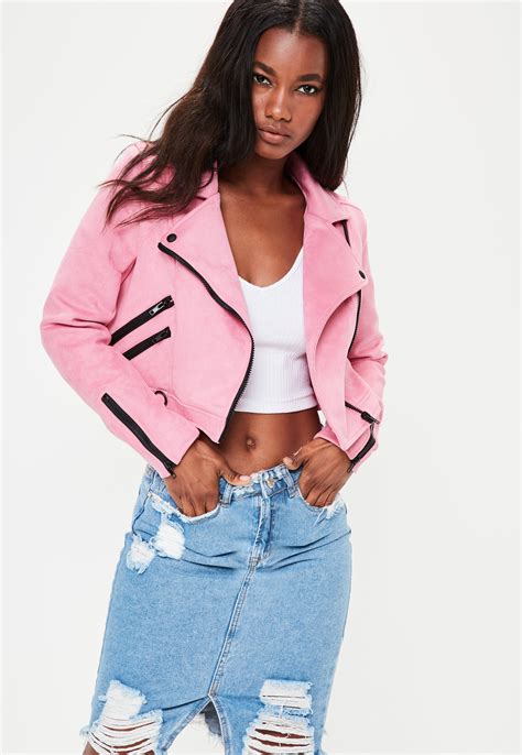 Missguided Pink Cropped Faux Suede Jacket Lyst