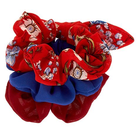 Floral Hair Scrunchies Red 3 Pack Claires Us