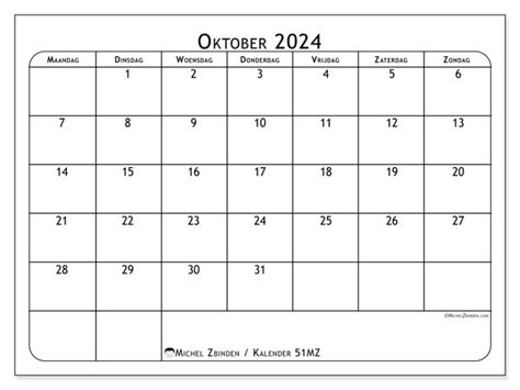 Kalender Oktober 2024 Om Af Te Drukken “51mz” Michel Zbinden Nl