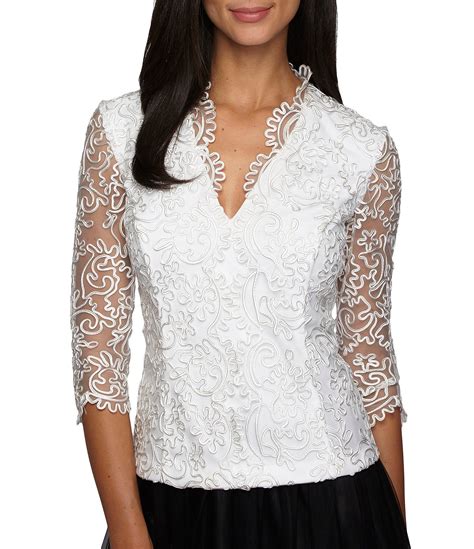 Alex Evenings Embroidered Scallop Blouse Dillards