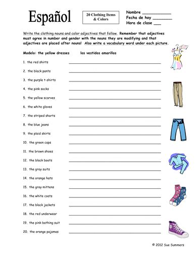 Printable Spanish Adjectives Worksheet Worksheet