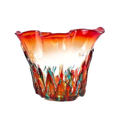 Original Murano Vase Orange Glass Vase Decorated Vase Short Etsy
