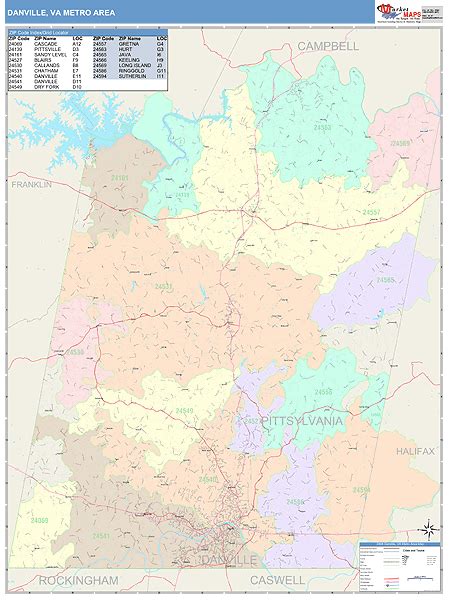 Danville Va Metro Area Wall Map Color Cast Style By Marketmaps