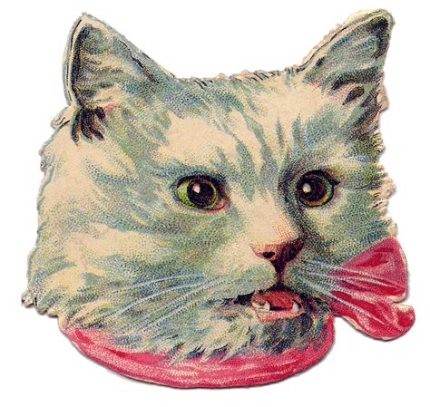 Vintage Image White Kitty Cat With Bow The Graphics Fairy
