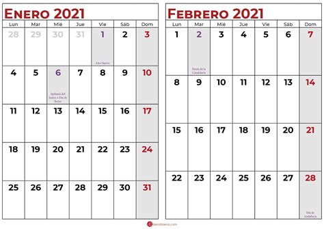Calendario Enero Y Febrero 2021 Calendario Enero Calendario
