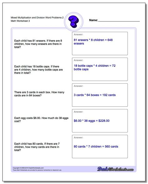 Write the multiplication and division equations on the recording sheet using the numbers on the triangle. Division And Multiplication Word Problems Worksheets For ...