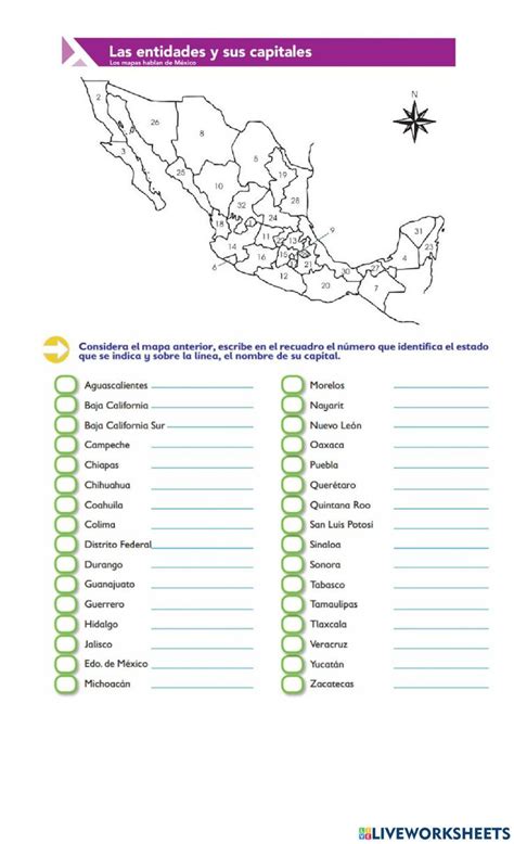 Estados Y Capitales De México Interactive Worksheet Estados Y