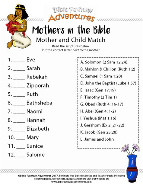 Mother And Child Bible Match Worksheet Artofit