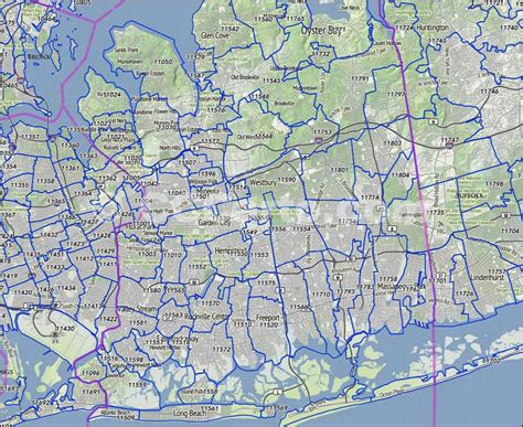 Nassau County Ny Zip Code Wall Map Red Line Style By Marketmaps