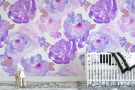 Watercolor Purple Floral Removable Wallpaper Peel And Stick Self