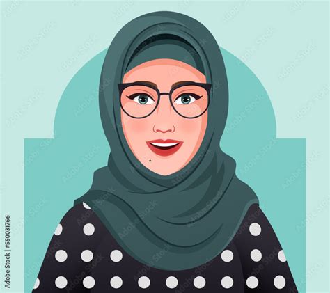 Portrait Of An Arabian Woman In Hijab And Glasses Vector Illustration Of Muslim Women In