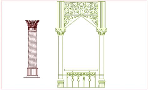 Islamic Art Door Design View With Designer Column View Dwg File