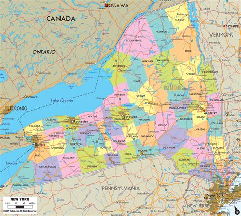 Lo Stato Di New York Mappa Politico Foto Stock Alamy Peacecommission