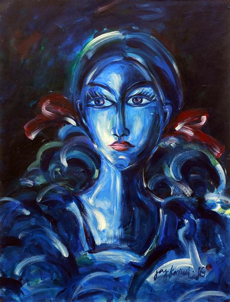 Lost In Thought Blue Lady Portrait Painting Signed By Artist To A