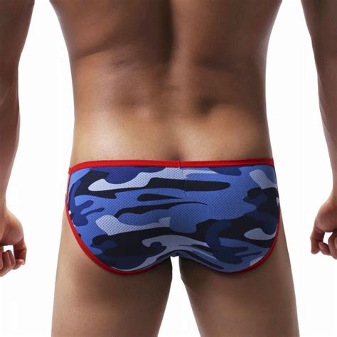 2021 Men Sexy Low Rise Camouflage Briefs Camo Military Shorts Underwear Comfy Bulge Pouch Hollow