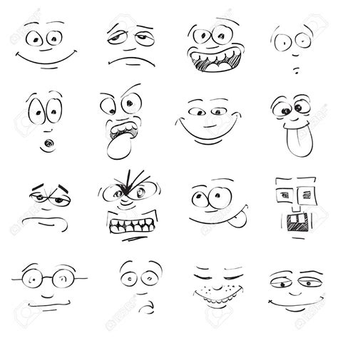 Conjunto De La Emoción En Los Rostros De Dibujos Animados Ilustraciones