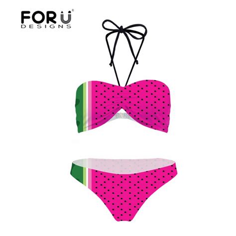 Buy Forudesgins Bikini Set Swimwear Large Sizes Women Bright Watermelon Border