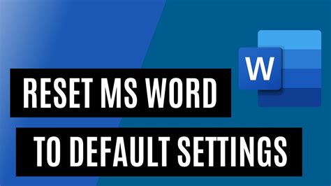 Reset Ms Word To Default Settings Youtube