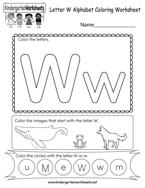 Kindergarten Letter W Coloring Worksheet Printable Letter W