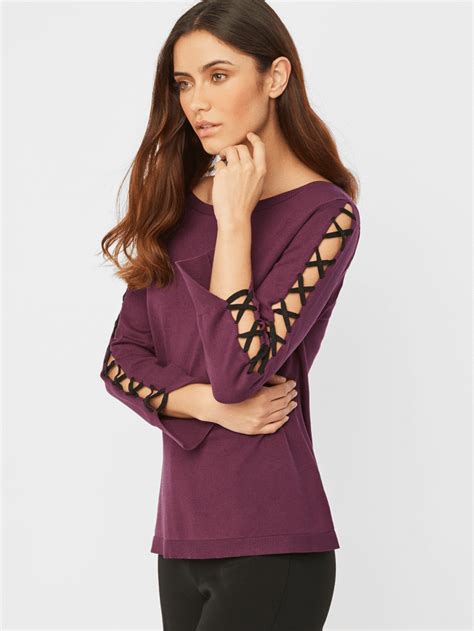 Lace Up Sleeve Crewneck Top Fashion Tops Sleeves