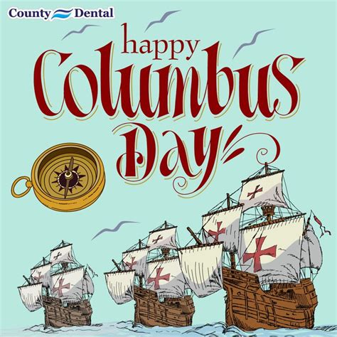 A Happy Columbuss Day Card With Three Ships
