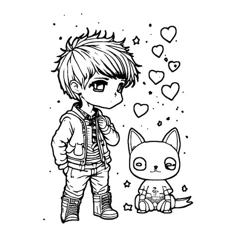 Kawaii Anime Boy Coloring Page · Creative Fabrica