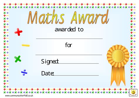 Yellow Ribbon Maths Award Certificate Template Download Printable Pdf