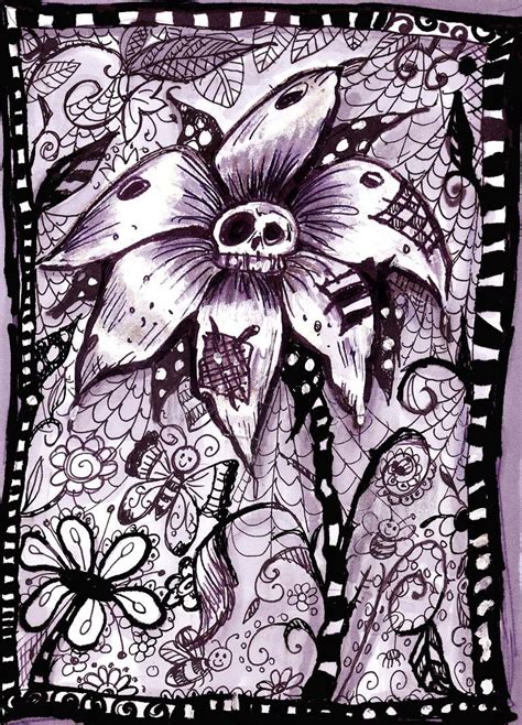 Dark Flowersand Skulls By Pilar Cartoon Art Prints Botanical Line