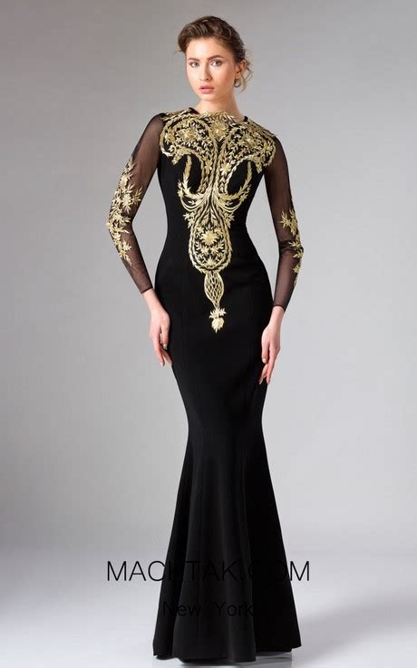 Black And Gold Gown With Sleeves