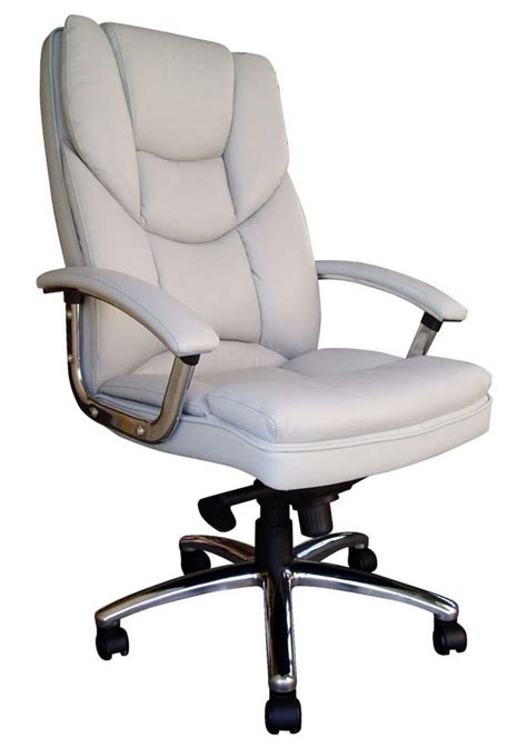 Leather White Office Desk Chair With Metal Base 
