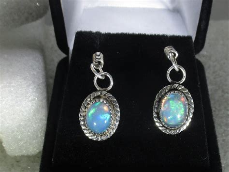 Genuine Ethiopian Opal Gemstones Handmade Sterling Silver Dangle Earrings